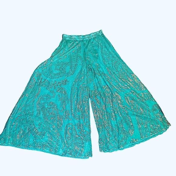 Gottex Vintage Wide Leg Aqua and Gold Paisley Pants size Medium - Picture 4 of 14